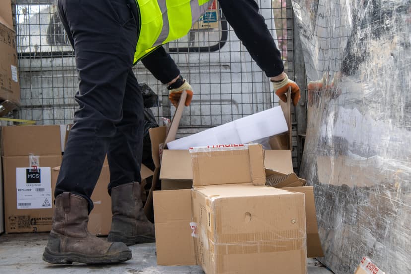 bulky waste collection Milton Keynes workers loading cardboard and household waste into truck