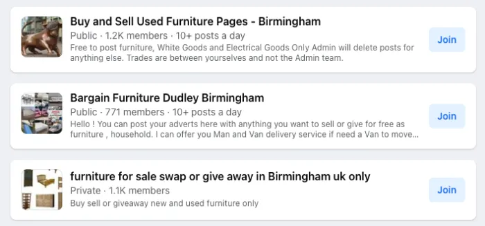 facebook forums for getting rid free furniture
