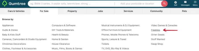 gumtree freebies free furniture near me