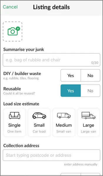 flow of free bulky waste collection through lovejunk