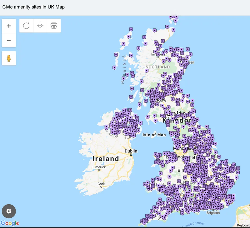 map of Uk council rubbish tips