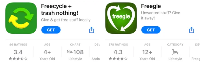 freegle trashnothing app reviews
