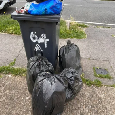 wheelie bin overflowing with bin bags cleared for £30